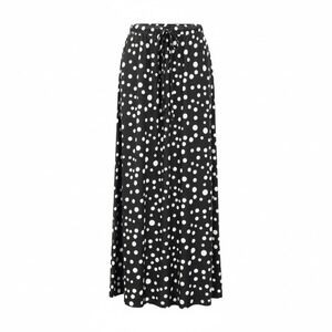 Retro Y2K Vintage Metrowear Black Polka Dot Stretch Maxi Long Flare Skirt 3X